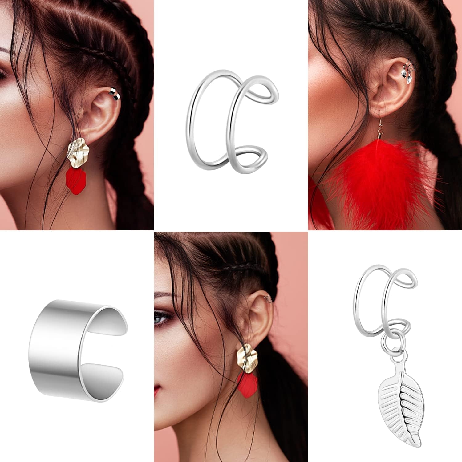 20 Pcs Ear Cuffs Wrap Clip on Earrings Women Cuff Earrings Non Piercing Cartilage Helix Hoop Earring Adjustable Fake Earrings Piercings Punk Ear Jewelry Set Black Gold Silver Rose Gold