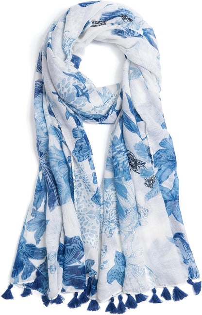 Scarf for Women Lightweight Soft Floral Leopard Printed Scarves Fall Winter Fashion Shawl Wrap with Fringe
