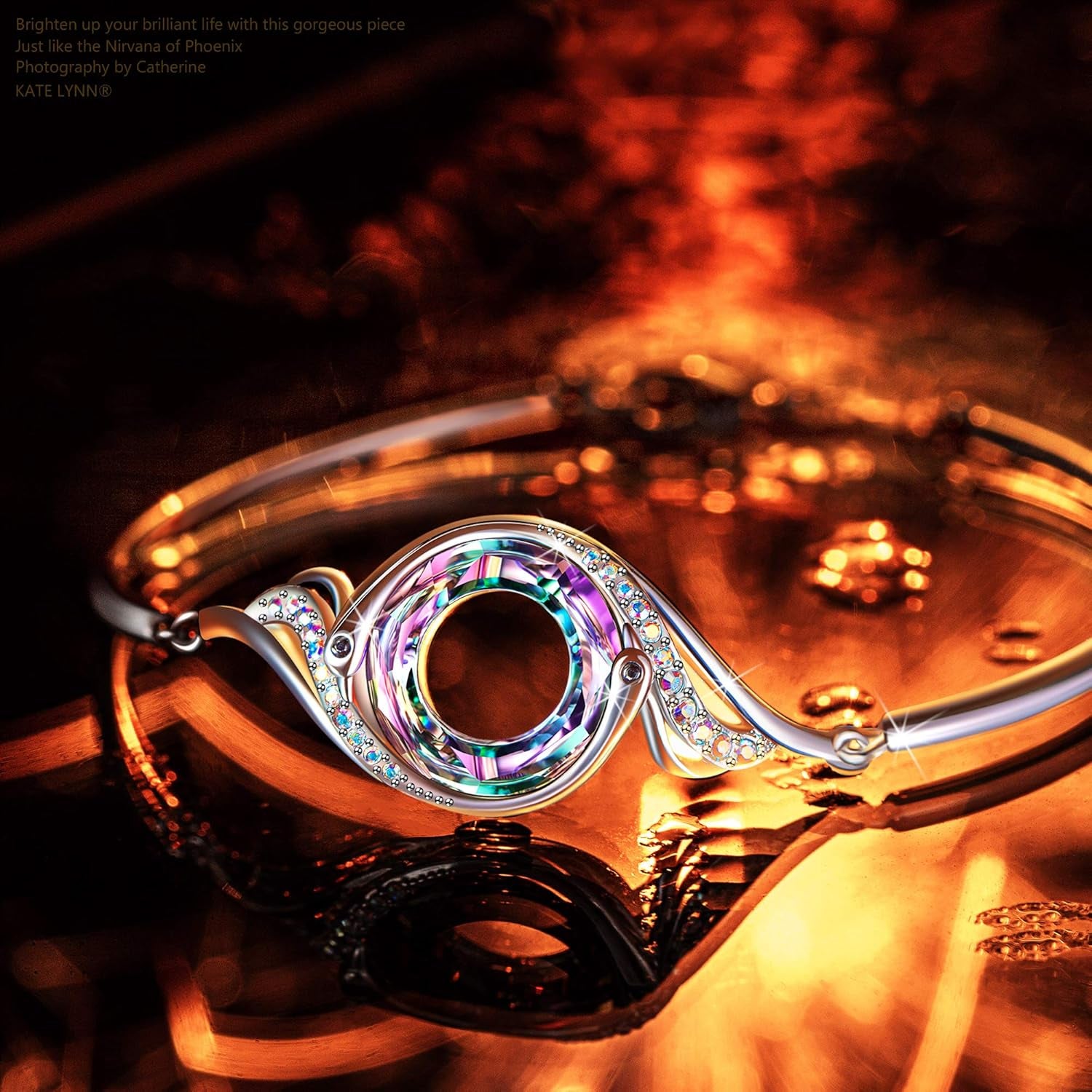 Kate Lynn "Rise from the Ashes" Phoenix Bracelet Made with Crystals from Austria, Adjustable Bangle Bracelet for Women 7"+2", Packaged with Jewelry Box, Birthday Gift for Women, Symbol of Luck and Renewal