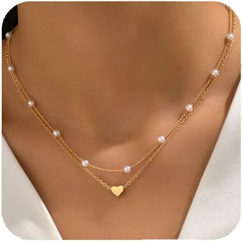 Gold Charm Necklace for Women Star Pearl Charms Pendant Neckalces Dainty 14K Gold Plated Summer Beach Ocean Jewelry Gifts
