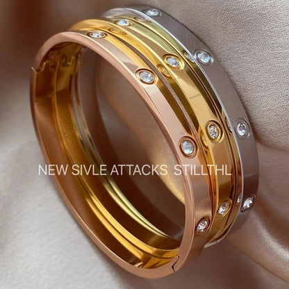 18K Gold Plated Crystal Bracelet Set 4PCS Sister Trio Love Bangle, Silver/Steel/Rose Gold & Adjustable Jewelry