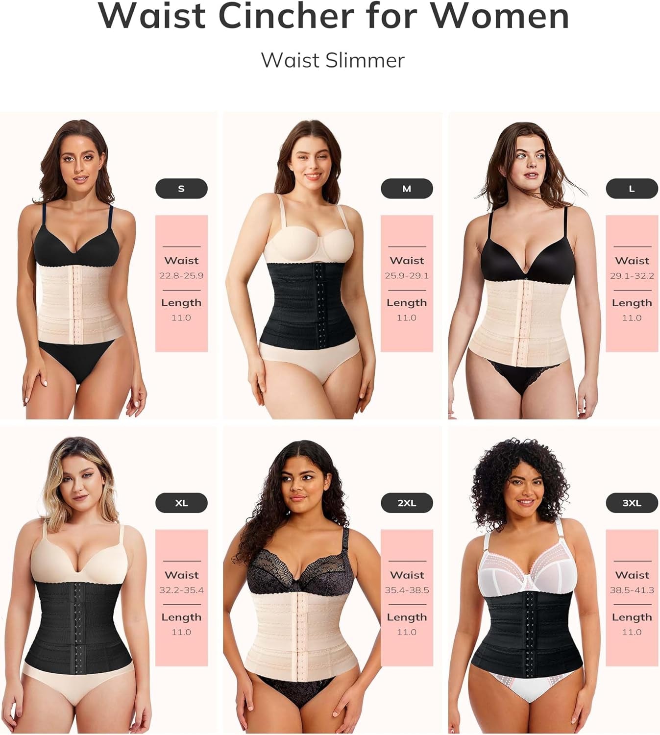 LODAY segmented waist trainer sizing chart for women