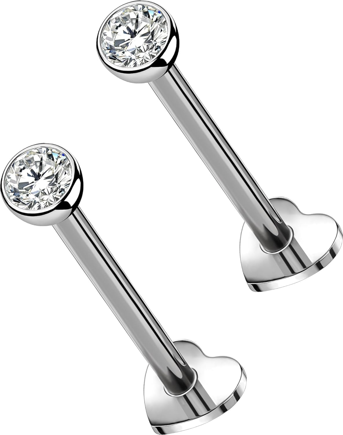 OUFER 2Pcs 20G/18G/16G G23 Titanium Threadless Nose Stud Earrings Flat Back Tiny CZ Small Nose Helix Cartilage Tragus Conch Labret Medusa Monroe Piercing Jewelry for Women Men