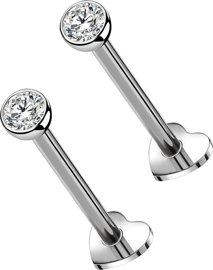 OUFER 2Pcs 20G/18G/16G G23 Titanium Threadless Nose Stud Earrings Flat Back Tiny CZ Small Nose Helix Cartilage Tragus Conch Labret Medusa Monroe Piercing Jewelry for Women Men