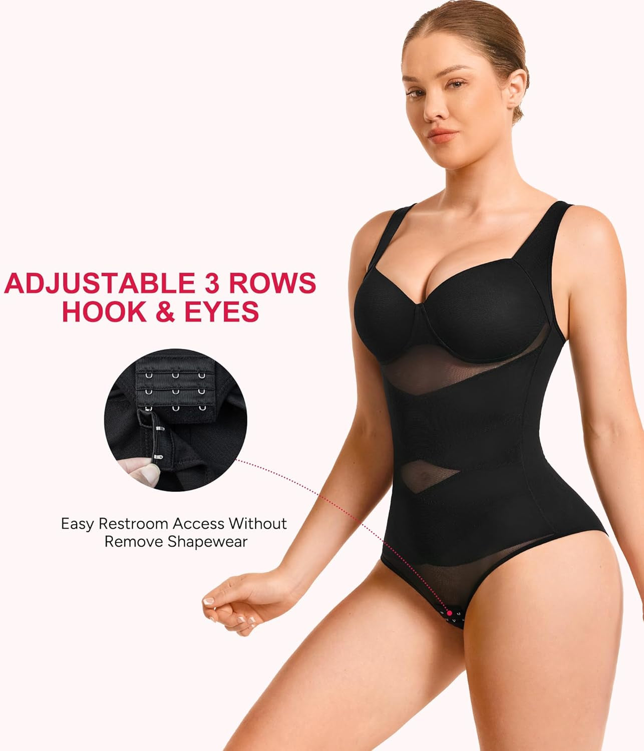 V-neck tummy control body shaper with built-in underwire bra