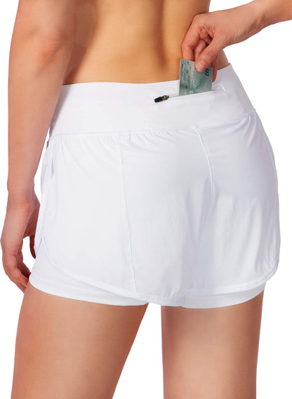 2-in-1 women's athletic shorts showing inner short layer
