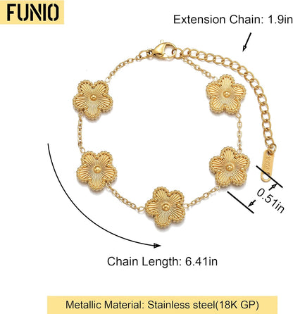 18K Gold Plated Clover Bracelet Love Bangle Set for Women - Stack Friendship Bracelet Lucky Link Bracelets Jewelry Gifts Trendy for Women