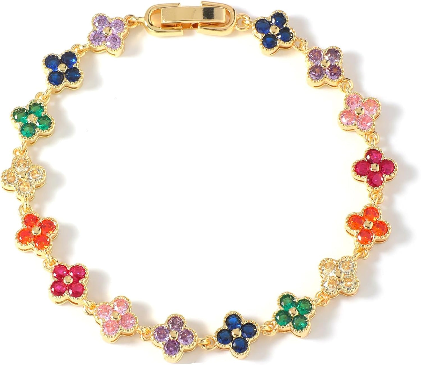 18K Gold-Plated Mother of Pearl Enamel, Adjustable Clover Lucky Bracelet for Women