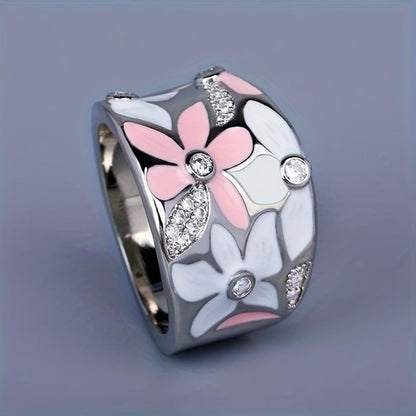 Wide white flower ring design close-up elegant jewelry