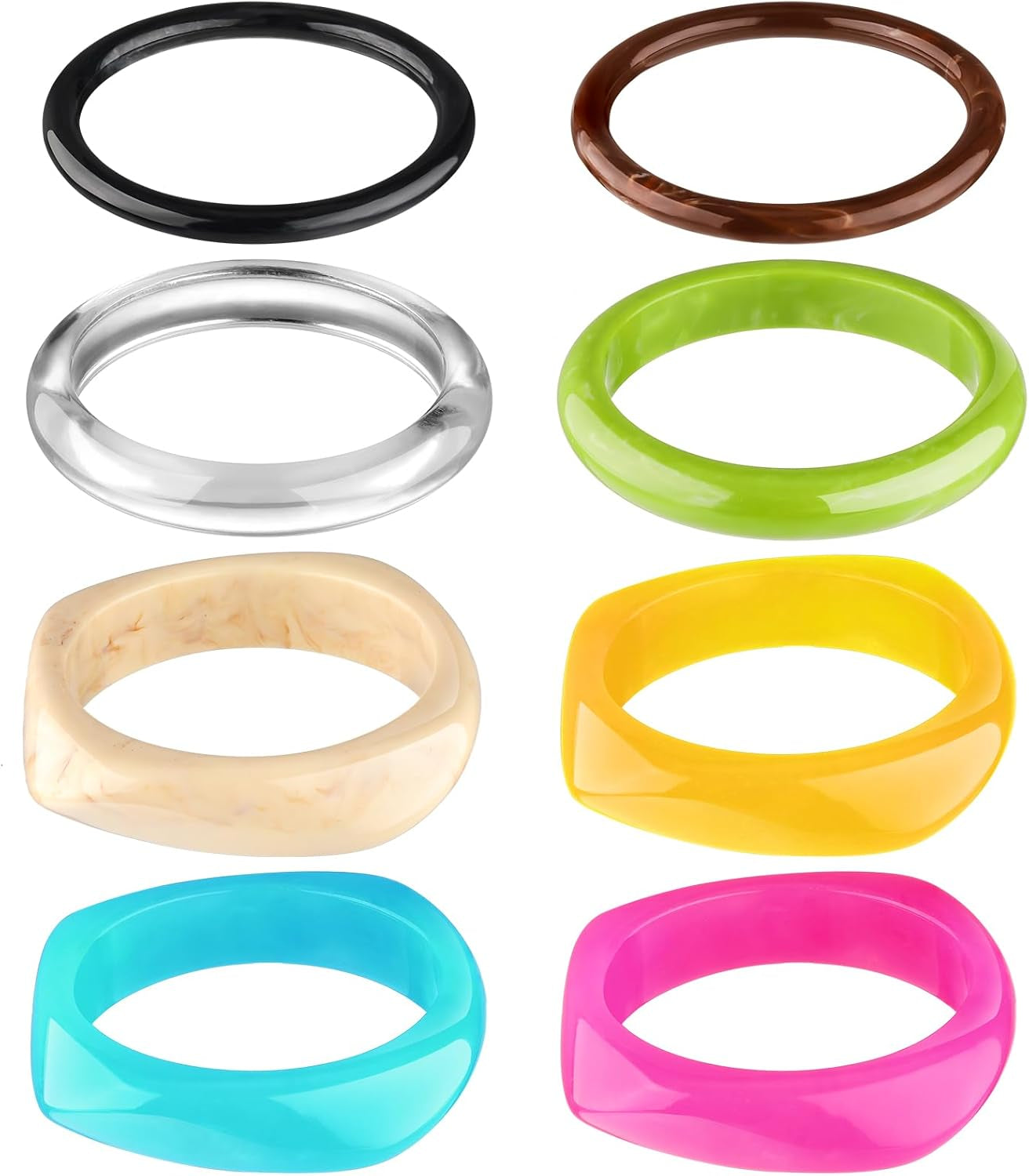 8 Pcs Acrylic Resin Chunky Bangle Bracelets for Women Colorful Punk Geometric Wristband, Christmas Jewelry Gifts