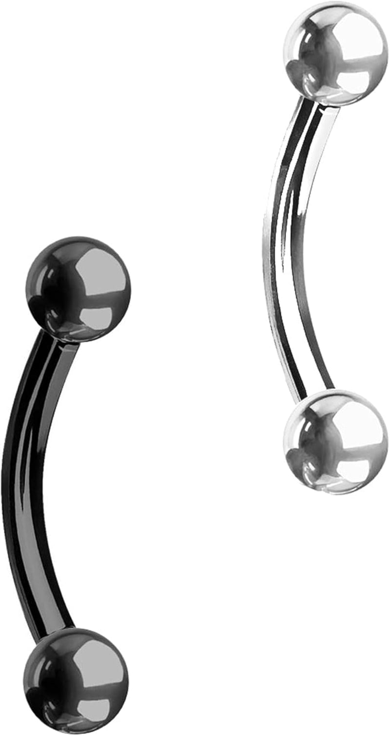 Forbidden Body Jewelry Surgical Steel Petite Belly Button Rings Curved Navel Barbell Set 14G 5/16 Inch 3Mm End Balls