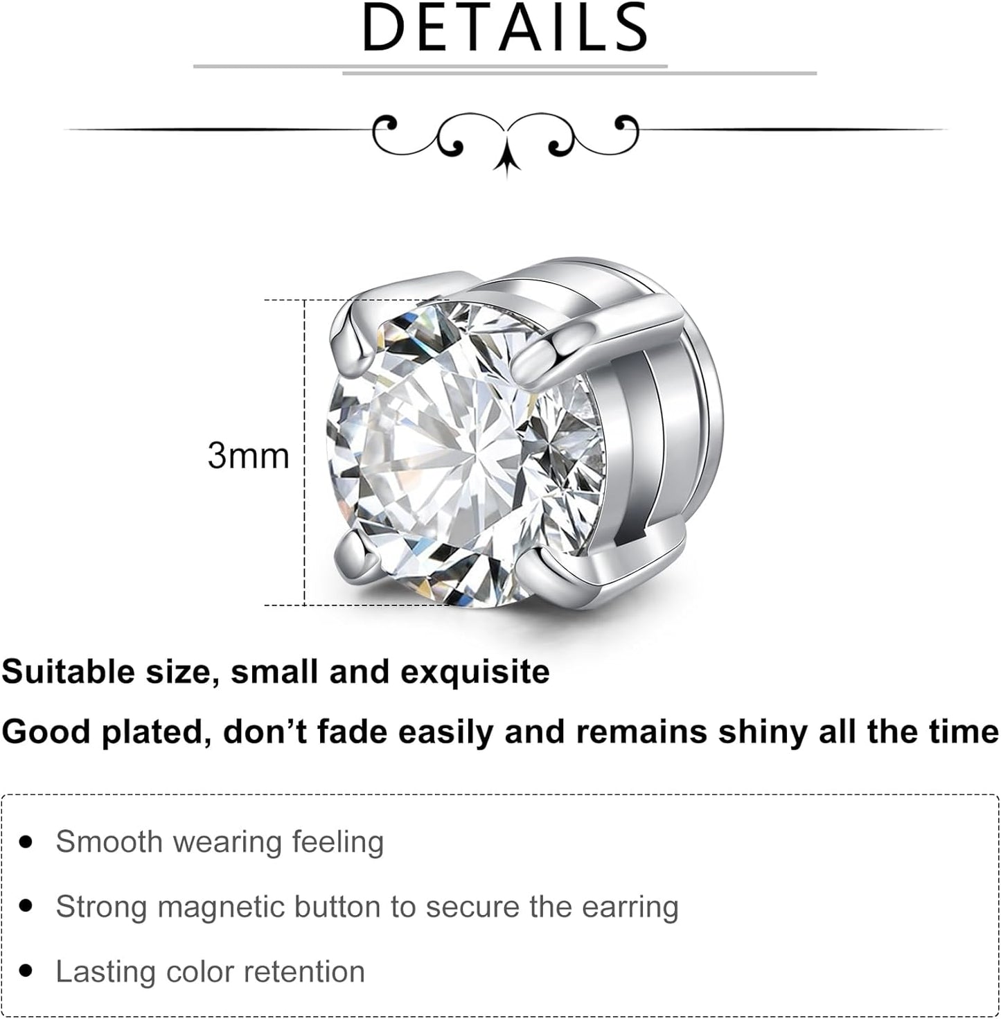 D.Bella Fake Nose Ring Stud Magnetic Nose Stud Clip on Lip Ear Non Pierced Jewelry for Women Men Silver