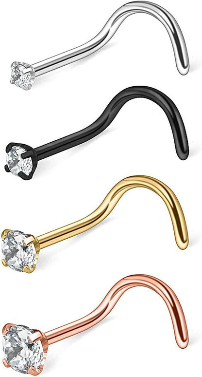 Ruifan 18G 1.5Mm 2Mm 2.5Mm 3Mm 3.5Mm 4Mm round Diamond CZ Nose Screw Studs Rings Piercing Jewelry 4-12PCS