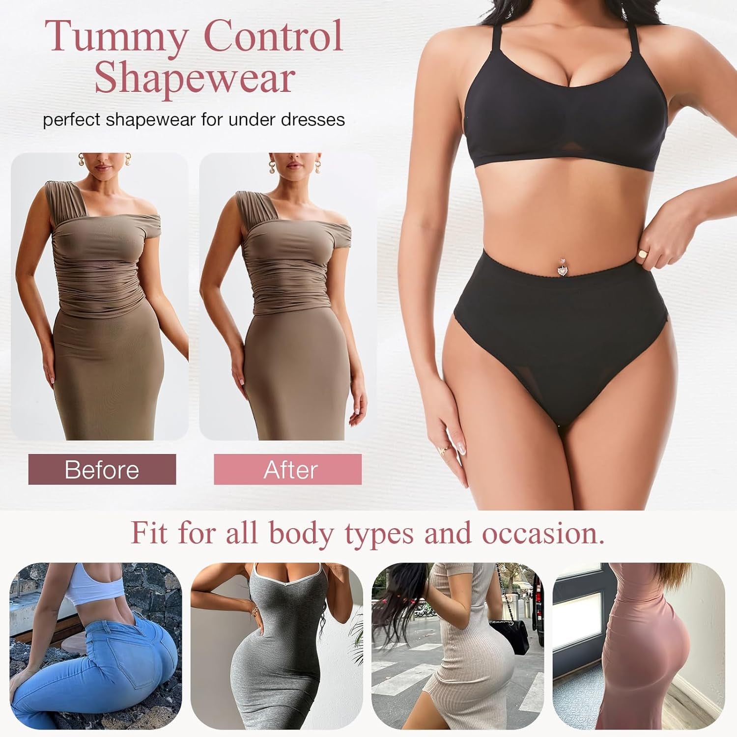 Aintmax body shaper panties worn under dress demonstrating invisible seamless line