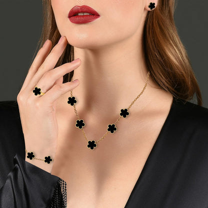 18K Gold Plated Clover Necklace Five Leaf Clover Bracelet Pendant Ring Earrings Set Fashion Flower Jewelry for Women Gifts