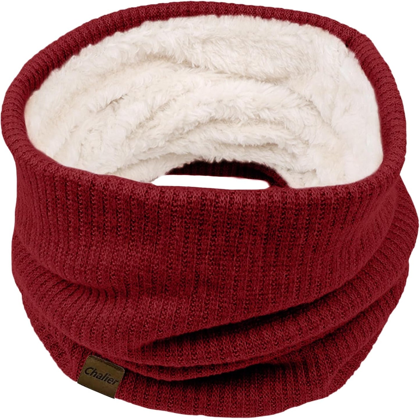 Chalier Infinity Scarf Winter Double-Layer Neck Warmer Knit Fleece Lined Circle Loop Scarves