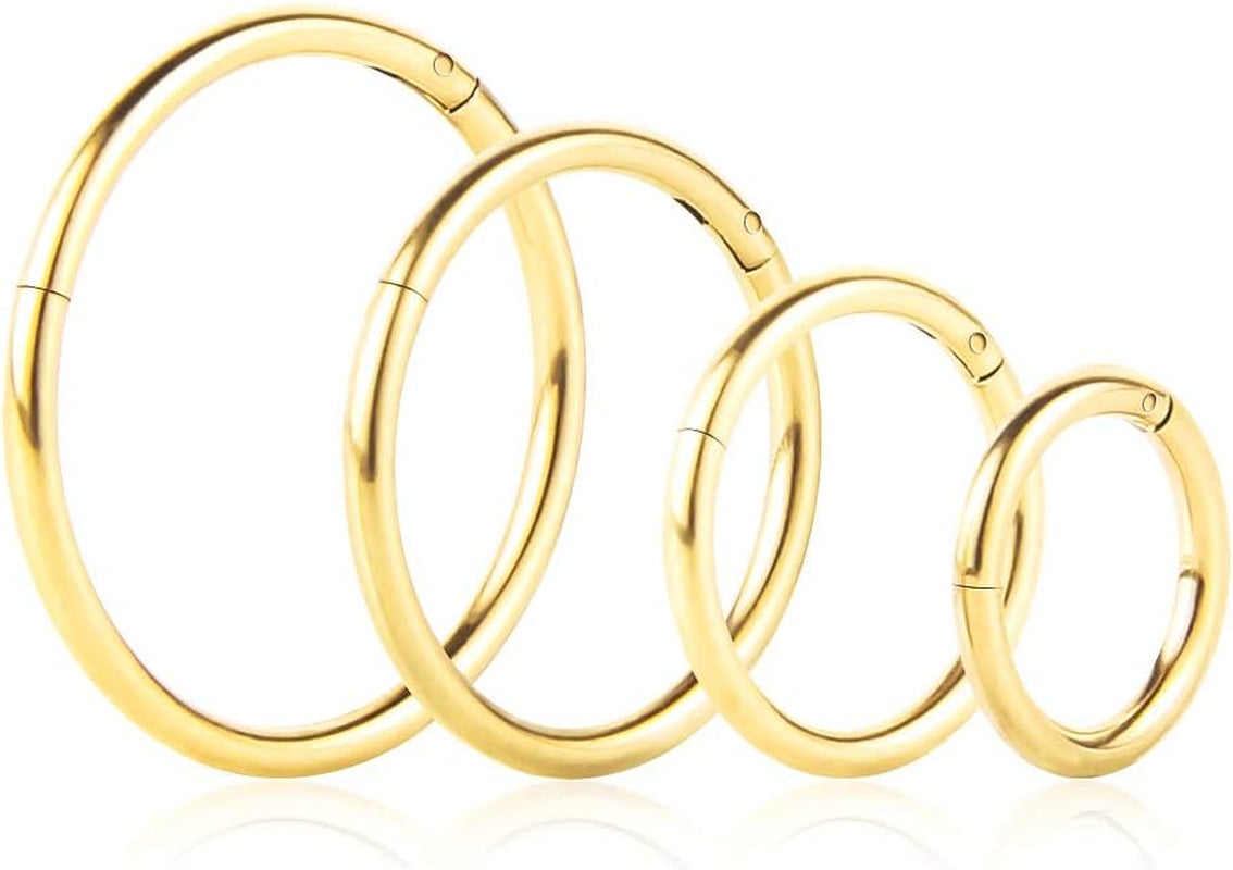 4Pcs 16G 18G 20G Surgical-Steel-Piercing-Ring-Nose-Rings-Hinged-Hoop-Earrings,6Mm 8Mm 10Mm 12Mm Seamless Stainless Steel Clicker Eyebrow Septum Piercing Hoop,Sliver Black Gold Rose Gold Rainbow Body Jewelry Set