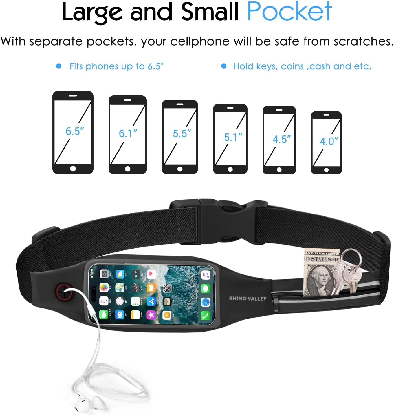 Woman wearing black running belt during outdoor workout or jog