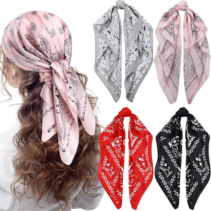 Syhood 4 Pcs 27'' Square Satin Head Scarves Satin Bandanas for Women Halloween Headband Silk Feeling Scarves Boho Headwear