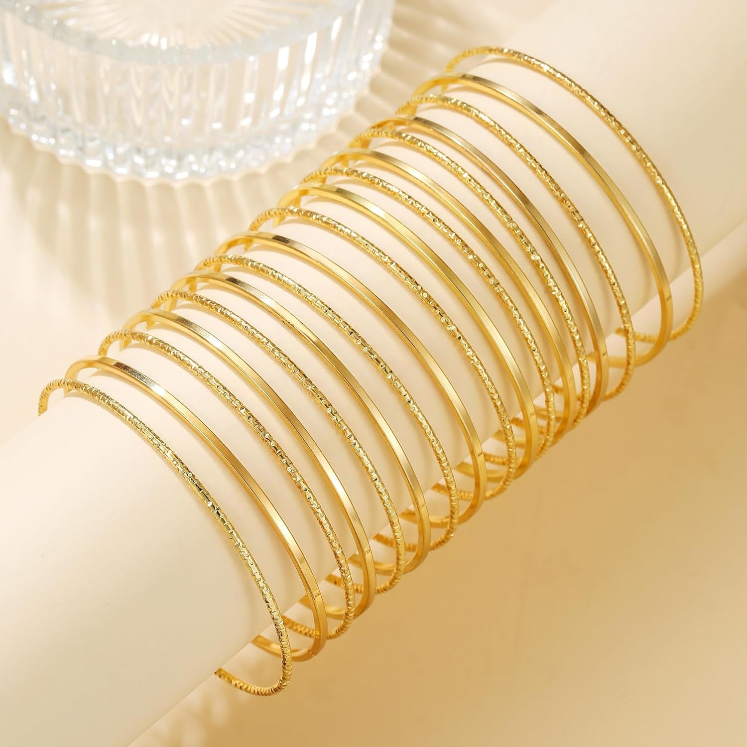 Stackable gold bangles bracelets for women layered look