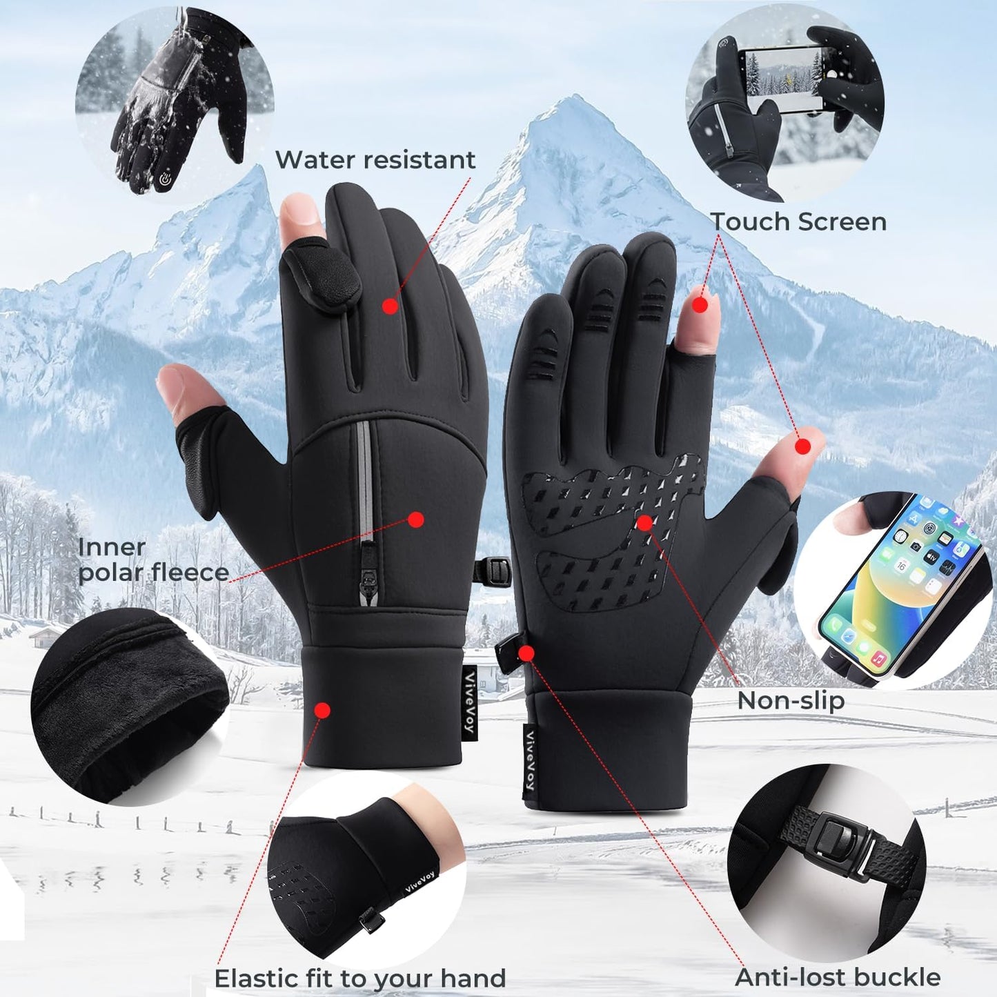 Man in cold weather wearing fingerless touch screen gloves