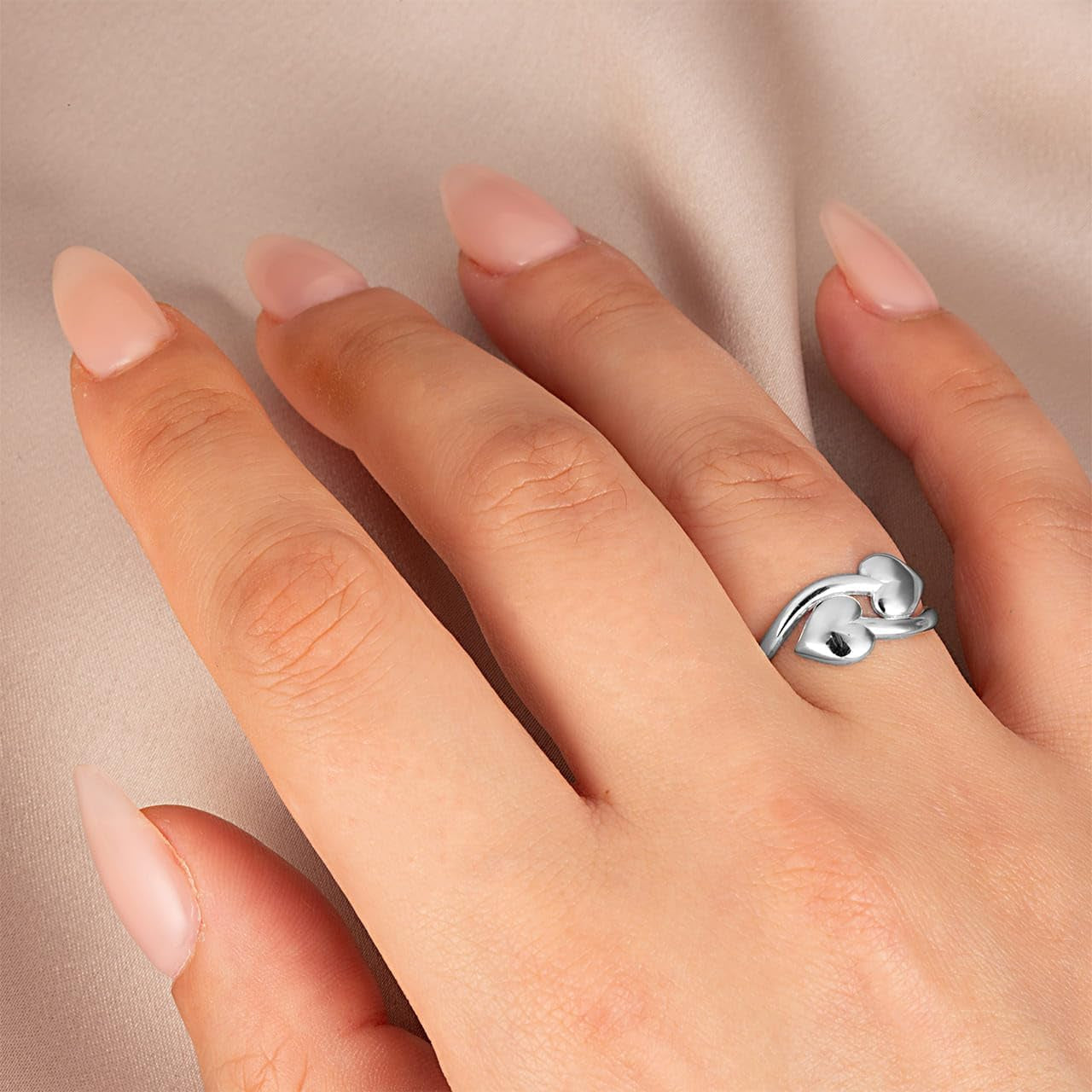 .925 Sterling Silver Double Heart Love Band Ring with Multiple Ring Size