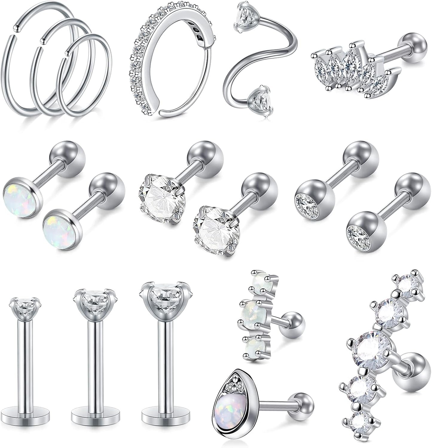 MODRSA 20G 16G Cartilage Earrings for Women Silver Gold Helix Piercing Jewelry Surgical Steel Hypoallergenic Flat Back Earrings Cartilage Hoop for Women Forward Helix Earring Tragus Jewelry Screw Back