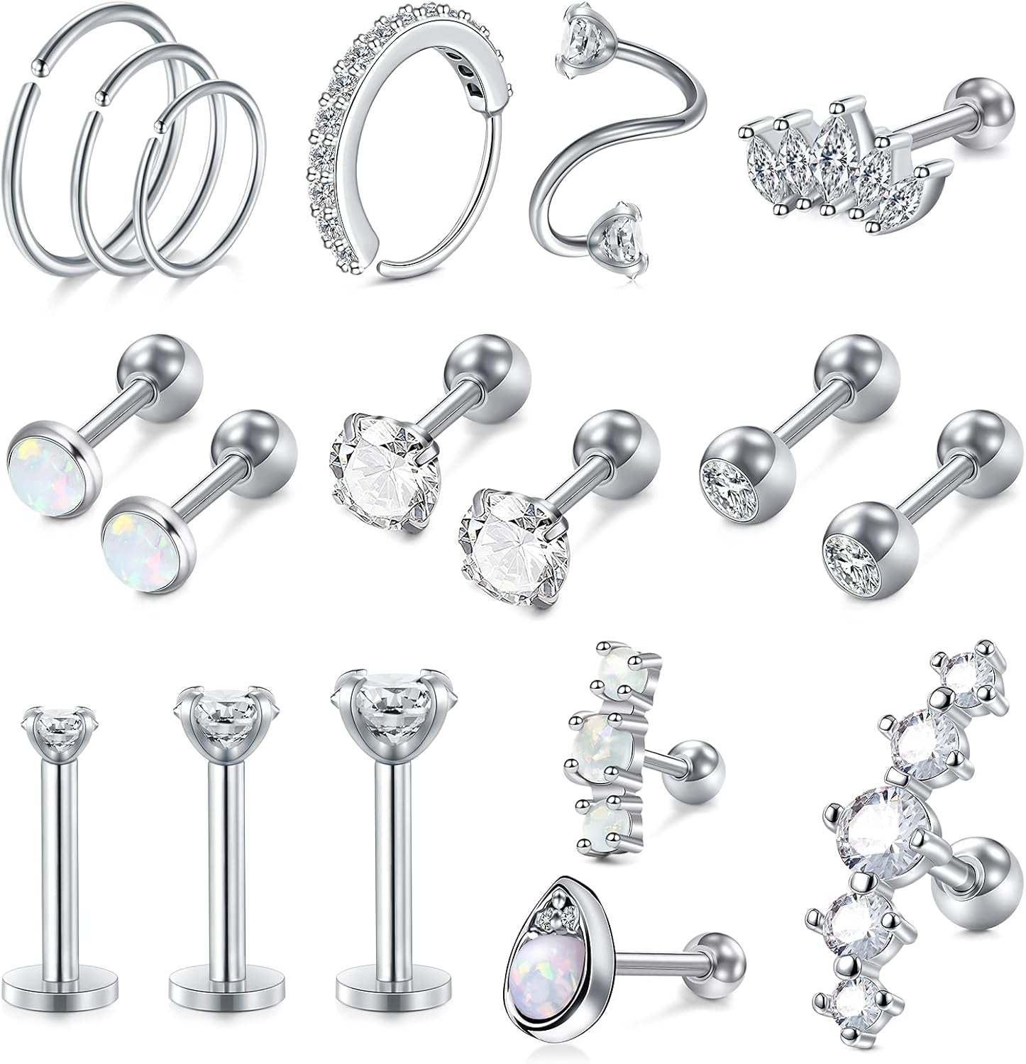 MODRSA 20G 16G Cartilage Earrings for Women Silver Gold Helix Piercing Jewelry Surgical Steel Hypoallergenic Flat Back Earrings Cartilage Hoop for Women Forward Helix Earring Tragus Jewelry Screw Back