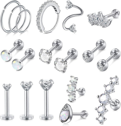 MODRSA 20G 16G Cartilage Earrings for Women Silver Gold Helix Piercing Jewelry Surgical Steel Hypoallergenic Flat Back Earrings Cartilage Hoop for Women Forward Helix Earring Tragus Jewelry Screw Back