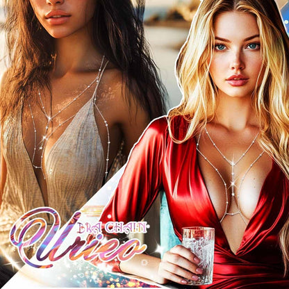 Urieo Sparkly Beads Bra Chain Silver Crystal Chest Chains Rhinestone Layered Sexy Nightclub Beach Rave Body Chain for Women
