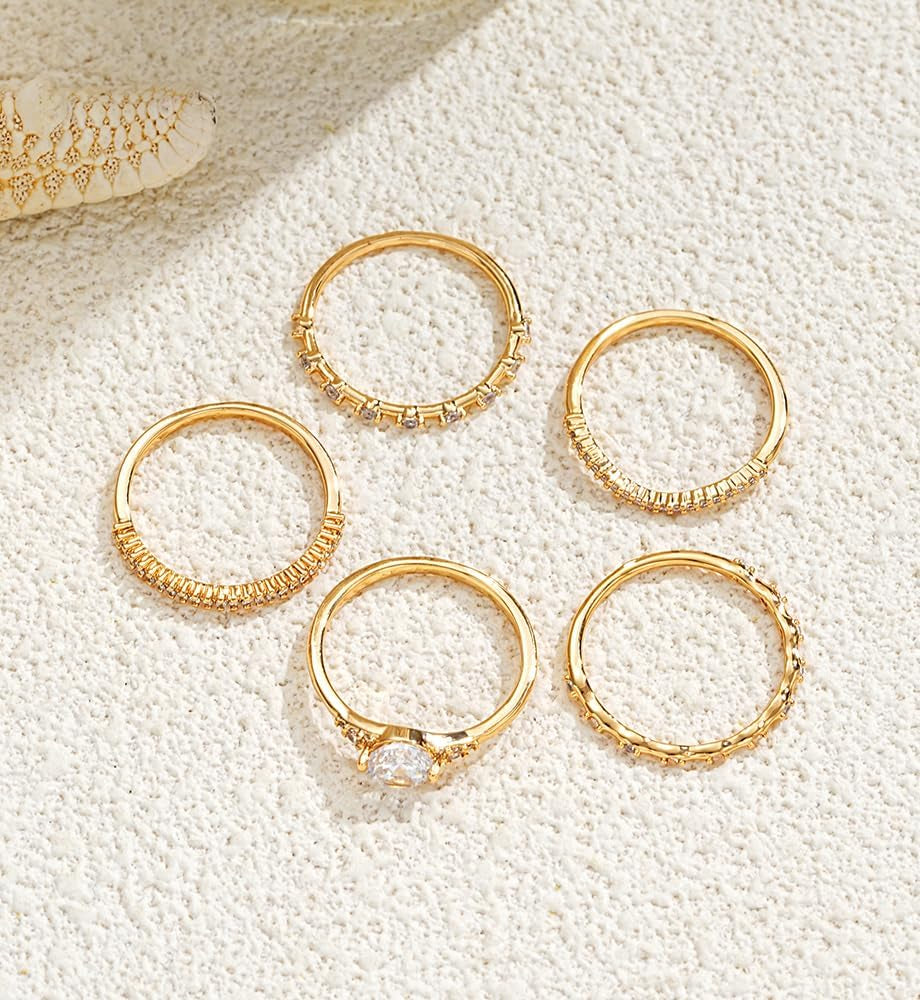 If YOU Gold Rings for Women Non Tarnish, Dainty 14K Gold Plated Stackable Cubic Zirconia Knuckle Ring Set, Trendy Statement Promise Wedding Bands Stacking Engagement Rings Size 6 7 8 9 10