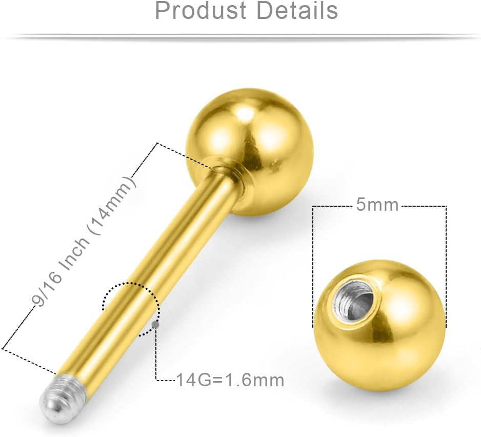 Ruifan 14G 9/16Inch Crystal Ball Nipple Tongue Shield Ring Barbell Body Piercing Jewelry Retainer 8-14PCS