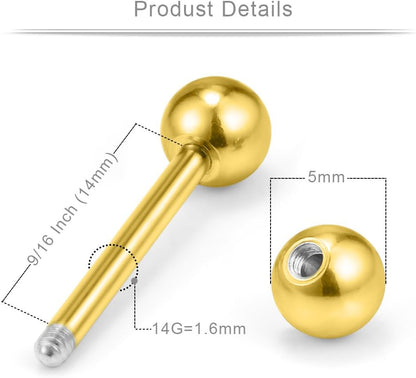 Ruifan 14G 9/16Inch Crystal Ball Nipple Tongue Shield Ring Barbell Body Piercing Jewelry Retainer 8-14PCS