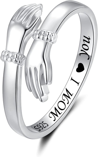 Step Forward Hug Ring for Women Sterling Silver, Adjustable Silver Hand Rings for Her, Birthday Anniversary Christmas Thanksgiving Day Gift Jewelry