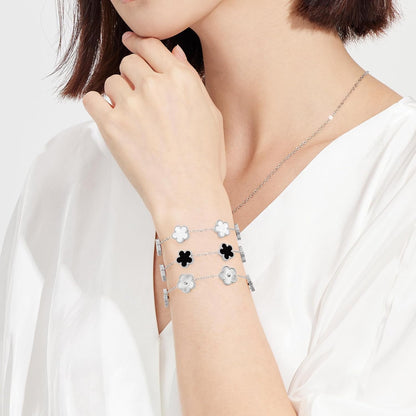 18K Silver/Gold Bracelets Set for Women (Skin-Friendly&Fade-Resistant) Four Leaf Clover Trendy Lucky Bracelet (Double Sided) Silver/Gold Jewelry Set for Women Birthdays Holidays Gifts 3Pcs