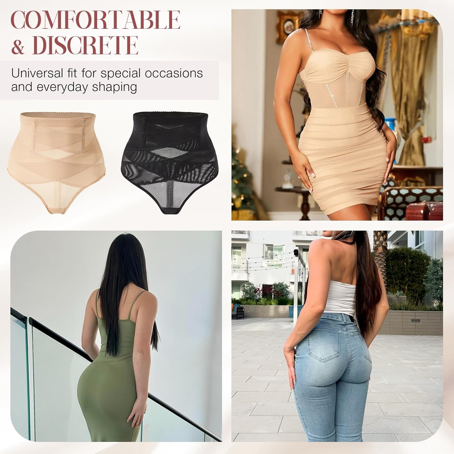 Women's body shaper thong waistband detail and construction