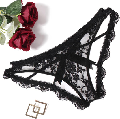 Avidlove Lace Panties for Women Sexy Cheeky Underwear with Cute Bow Back Hollow Out Low Rise Panty