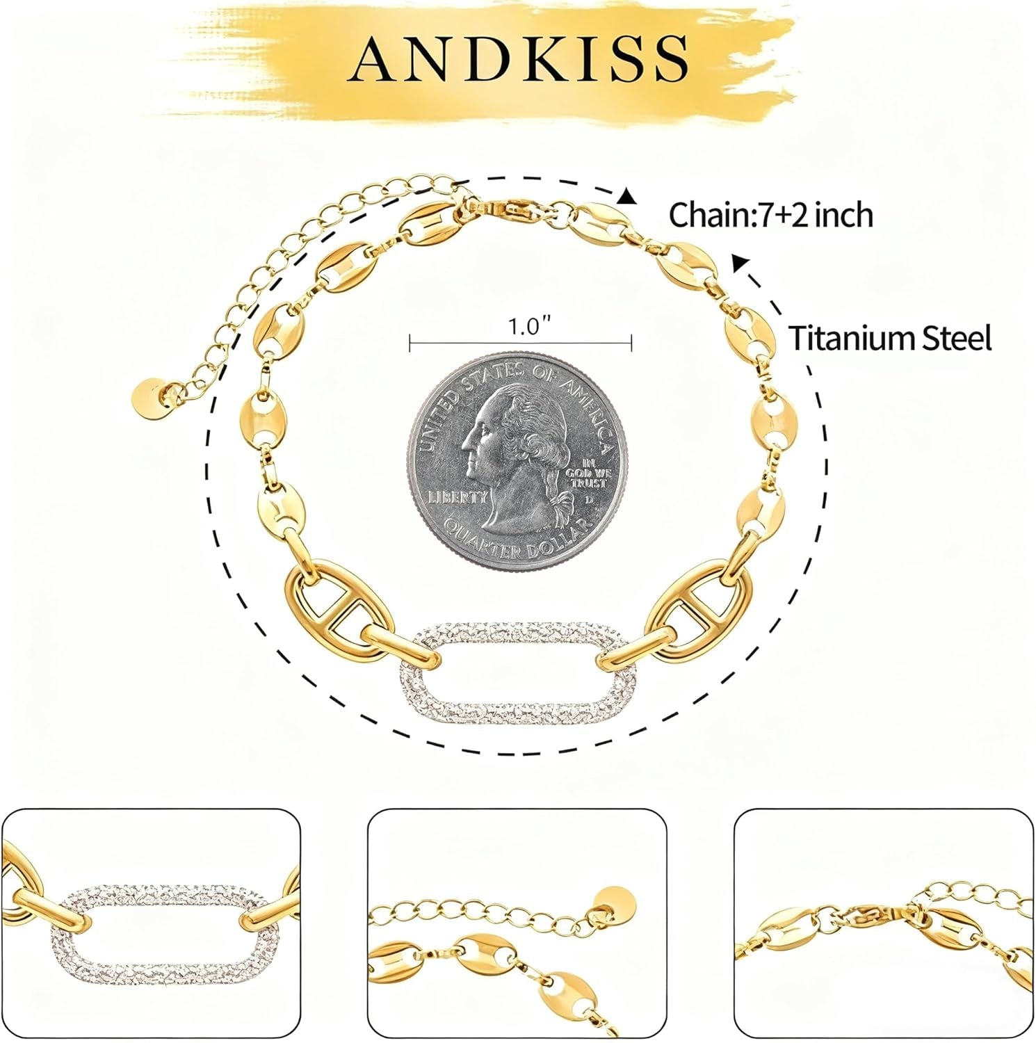 18K Gold Bracelets for Women, Adjustable Waterproof Non-Tarnish Titanium Chain with Pavé AAA+ CZ Accent, Dainty Gold Plated Paperclip Bracelet Jewelry Christmas Gifts