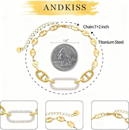 18K Gold Bracelets for Women, Adjustable Waterproof Non-Tarnish Titanium Chain with Pavé AAA+ CZ Accent, Dainty Gold Plated Paperclip Bracelet Jewelry Christmas Gifts