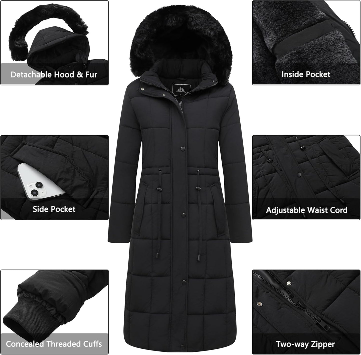 Model showing waterproof winter coat from front angle
