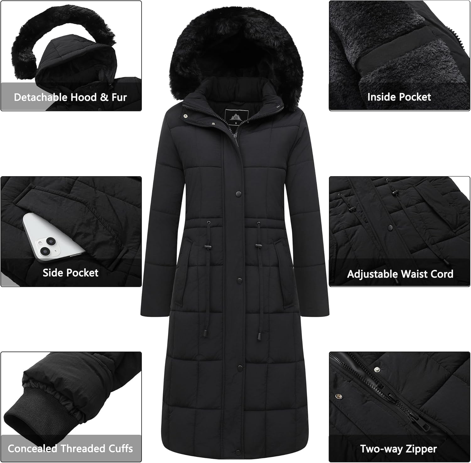 Model showing waterproof winter coat from front angle