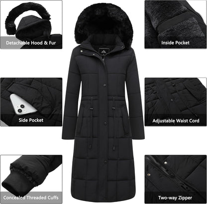 Model showing waterproof winter coat from front angle