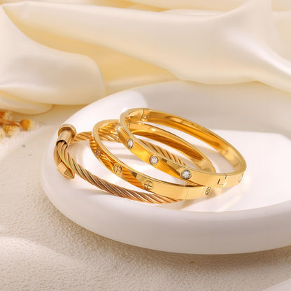 Gold Bracelets for Women - Stackable Bangles with Love & Friendship Theme - Stainless Steel Jewelry Gift for Her