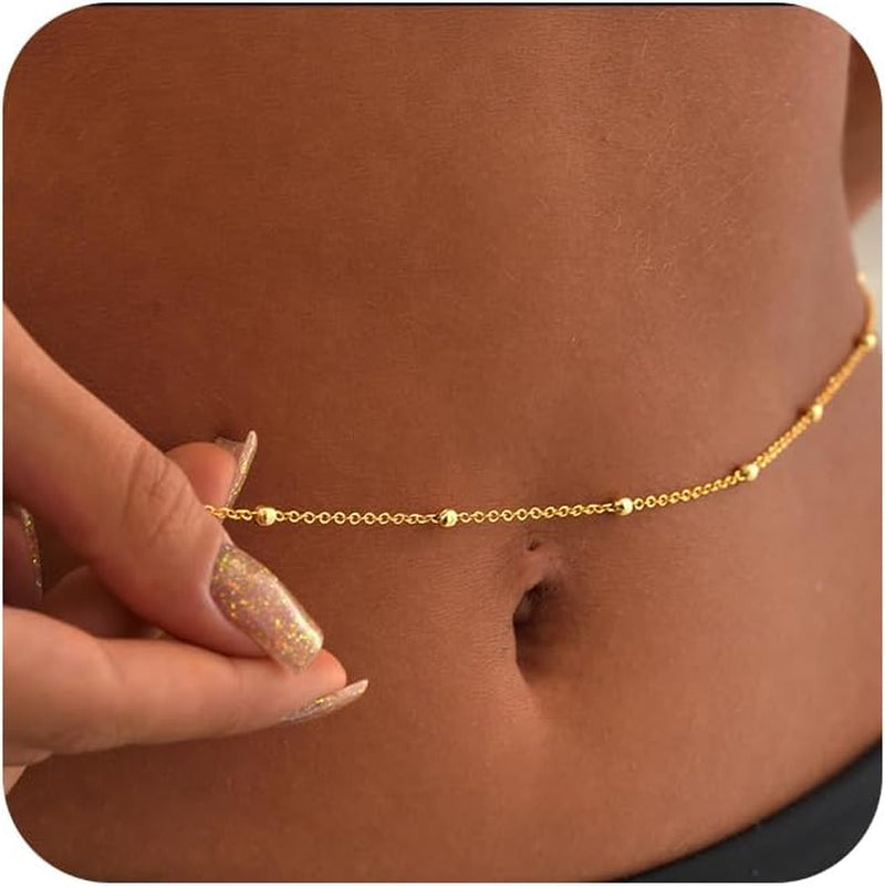 CAROVO Belly Waist Chain for Women 14K Gold Silver Plated Layered Body Chains Boho Cuban Figaro Pearl Heart Coin Satellite Bead Belly Chain Sexy Bikini Body Jewelry for Women Adjustable