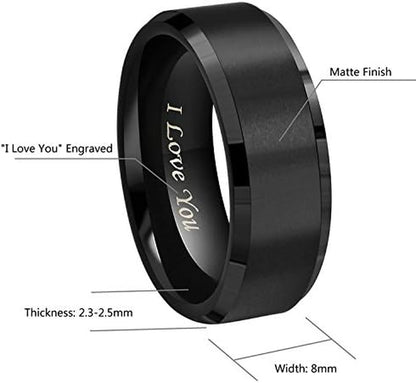 Crownal 4Mm 6Mm 8Mm Black/Silver/Gunmetal/Gold Tungsten Wedding Couple Bands Rings Men Women Matte Brushed Finish Center Engraved "I Love You" Size 4 to 17