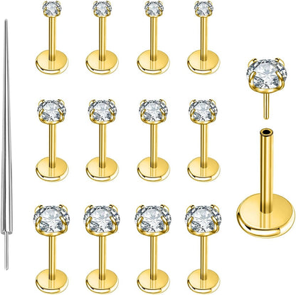 Punktracker 13Pcs 20G/18G/16G Flat Back Earrings Stud 316L Surgical Stainless Steel Threadless Push in Nose Stud Tragus Helix Lip Medusa Piercing Jewelry