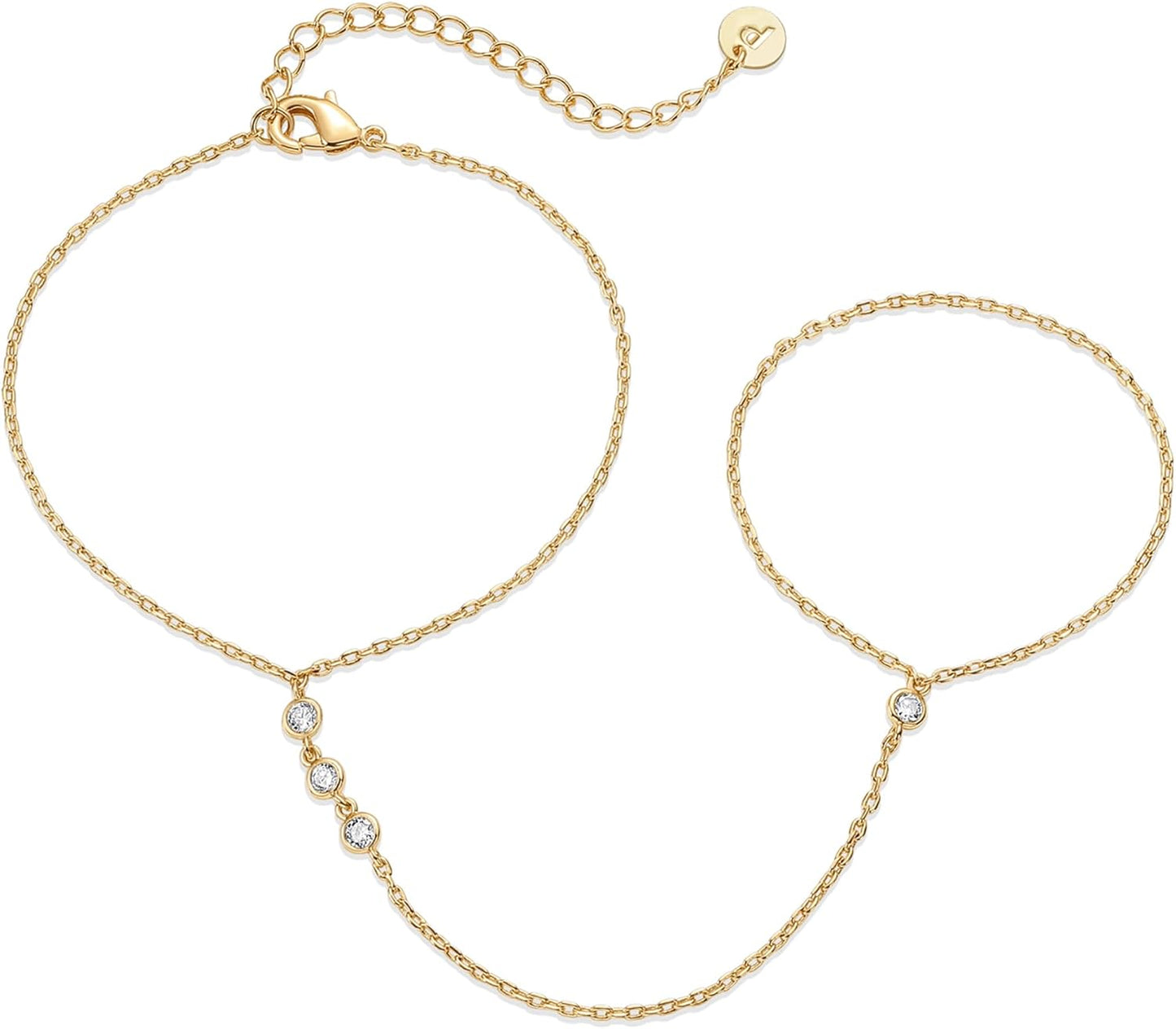 PAVOI 14K Gold Plated Hand Chains for Women - Adjustable Hand Chain Bracelet and Ring - Trendy Gold Handchain Bracelet Stack Summer Jewelry - Beads, Pearl, and Cubic Zirconia Body Jewelry