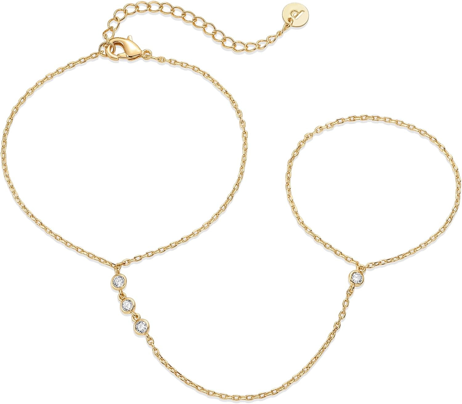 PAVOI 14K Gold Plated Hand Chains for Women - Adjustable Hand Chain Bracelet and Ring - Trendy Gold Handchain Bracelet Stack Summer Jewelry - Beads, Pearl, and Cubic Zirconia Body Jewelry