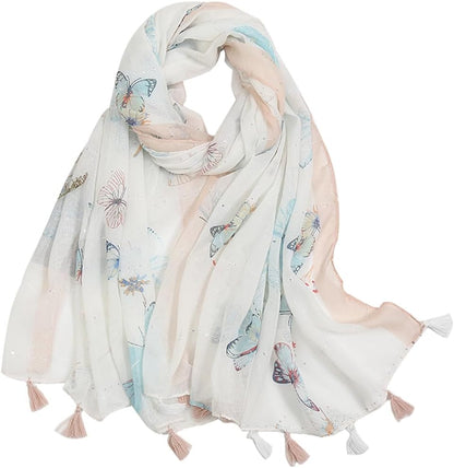 Yeieeo Boho Scarf for Women Lightweight Floral Printed Scarf Fall Winter Fashion Fringed Shawl