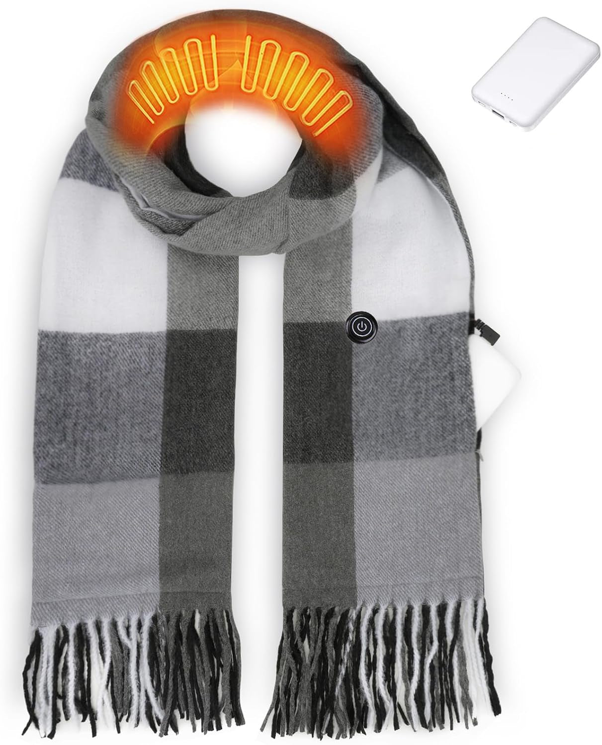 EN'DA Professional Rechargeable Heated Scarf for Women and Men, 3 Levels Temperatures Neck Warmer for Winter Cold Weather, Electric Scarves with Battery